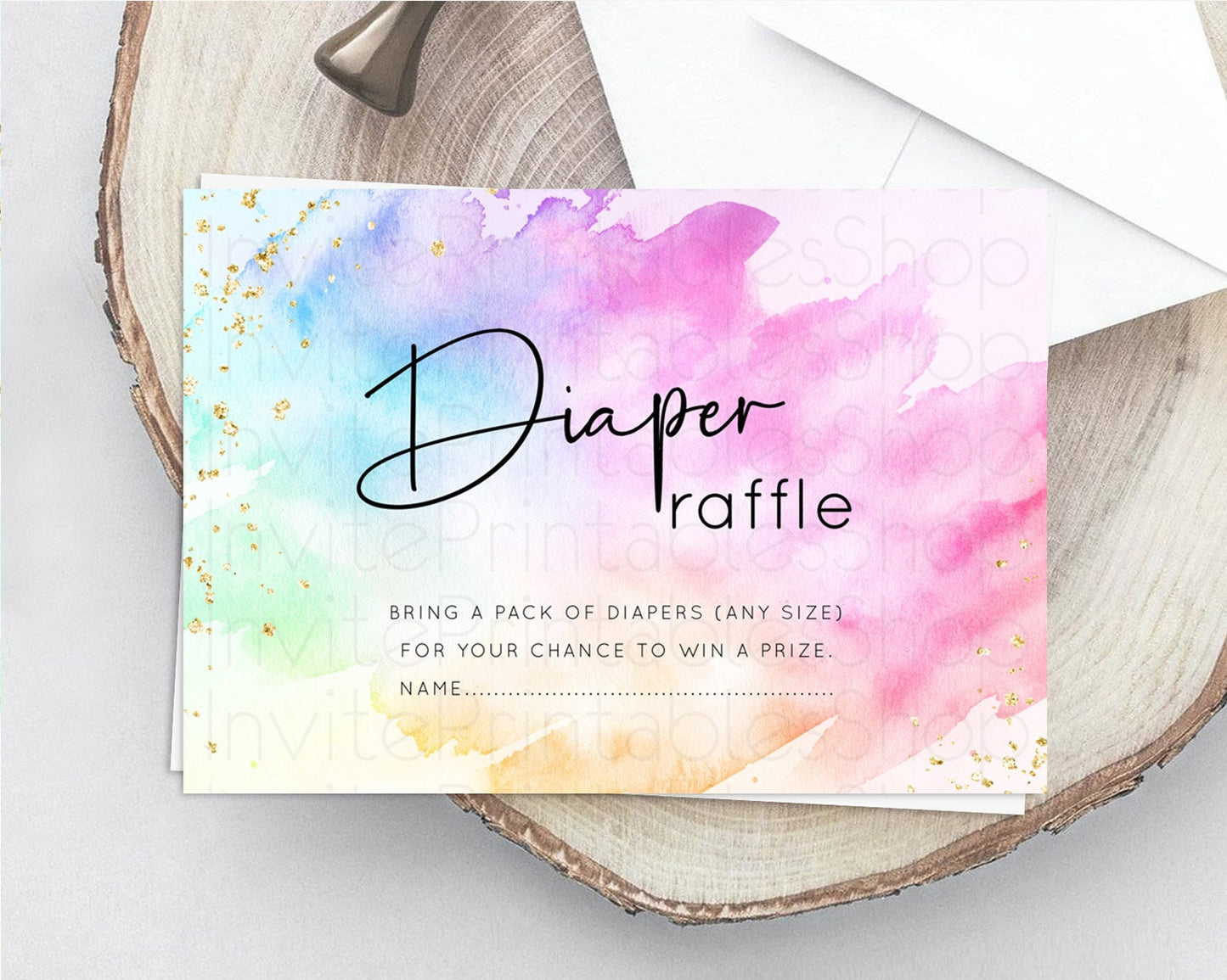 Pastel Diaper Raffle Card Pastel Rainbow Diaper Raffle Insert Colorful Ombre Watercolor Diaper Ticket Confetti Glitter Raffle Game D10449