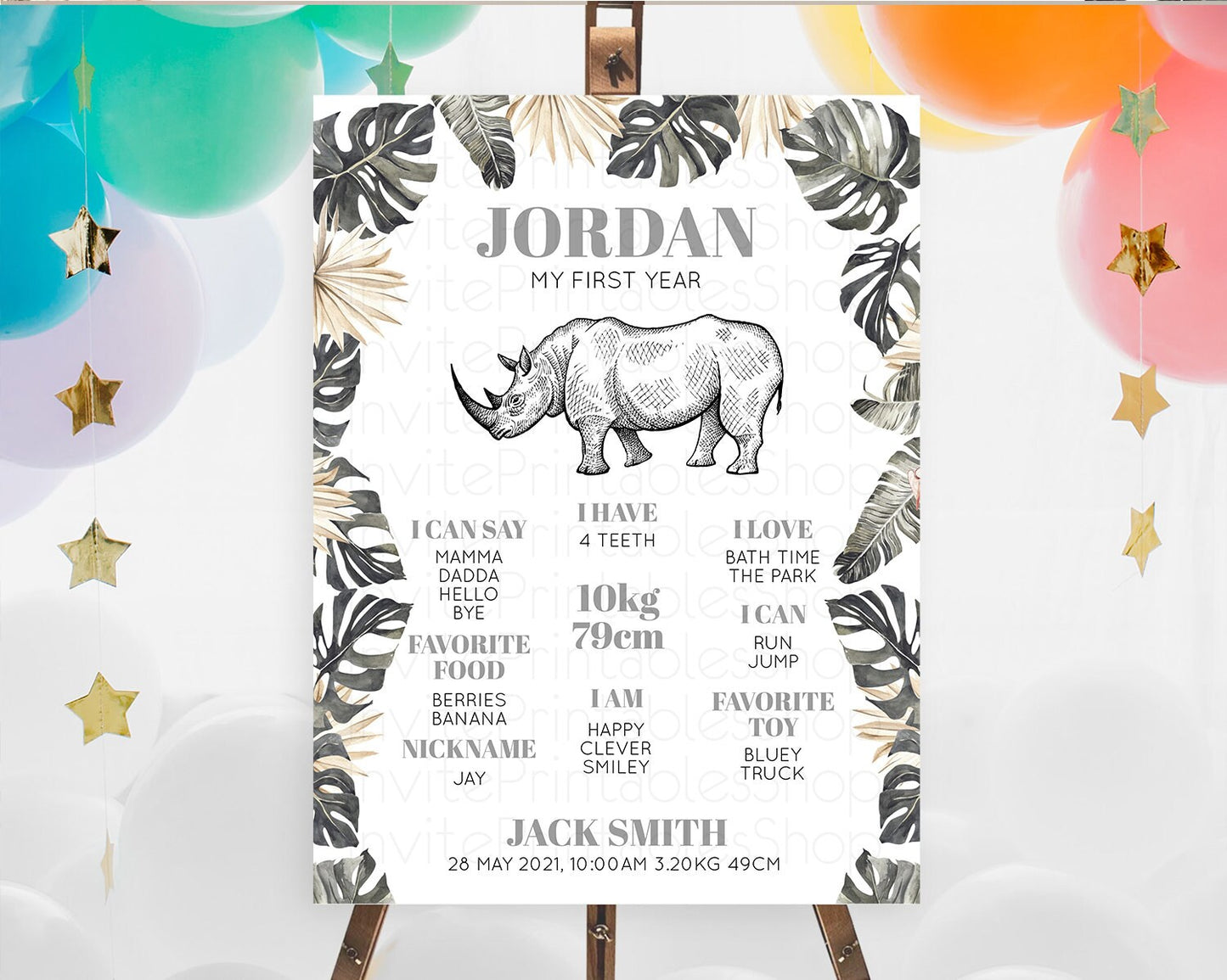 Rhino First Birthday Milestone Board Rhino Milestone Poster Rhino Decor Safari Adventure Rhino First Birthday Welcome Sign D10826