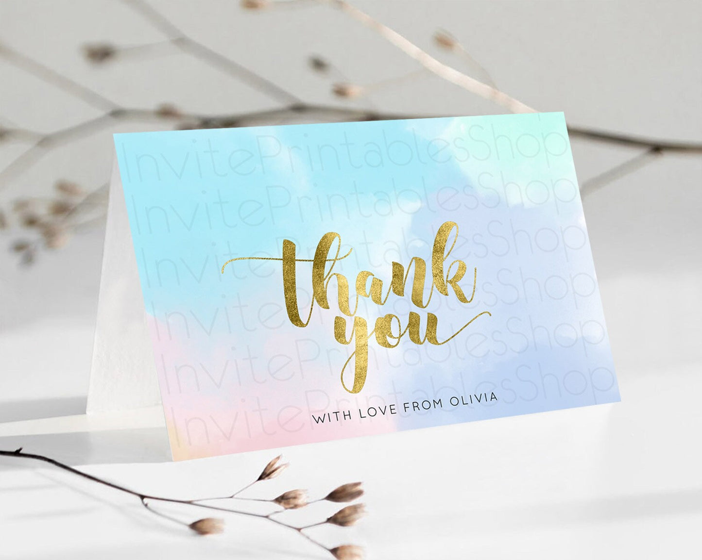 Pastel Thank You Rainbow Thank You Card Colorful Pastel Birthday Thank You Card Confetti Watercolor Pastel Teacher Thank You Cards D10892