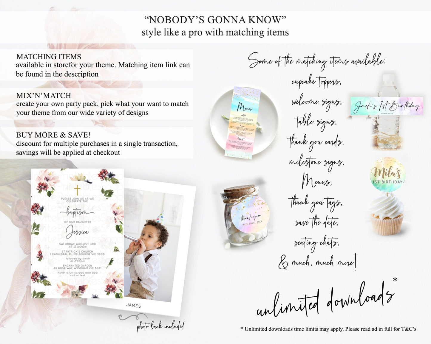 Secret Garden Baptism Invitation Wildflower Baptism Birthday Invite Pastel Flowers Christening Invite Enchanted Garden Boho Floral D10538