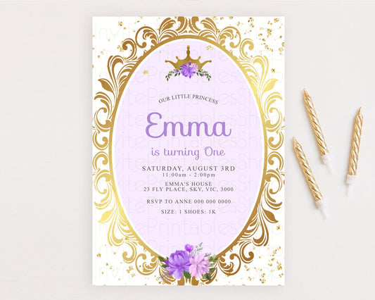 Princess Birthday Invitation Castle Invitation Royal Birthday Fairy Tale Enchanted Mirror Pastel Floral Garden 1st First Birthday D10139