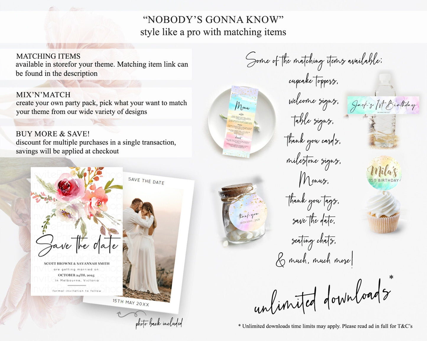 Wildflower Save The Date Template Secret Garden Save The Date Pastel Floral Garden Party Boho Flowers Birthday Baby Shower Wedding D10243