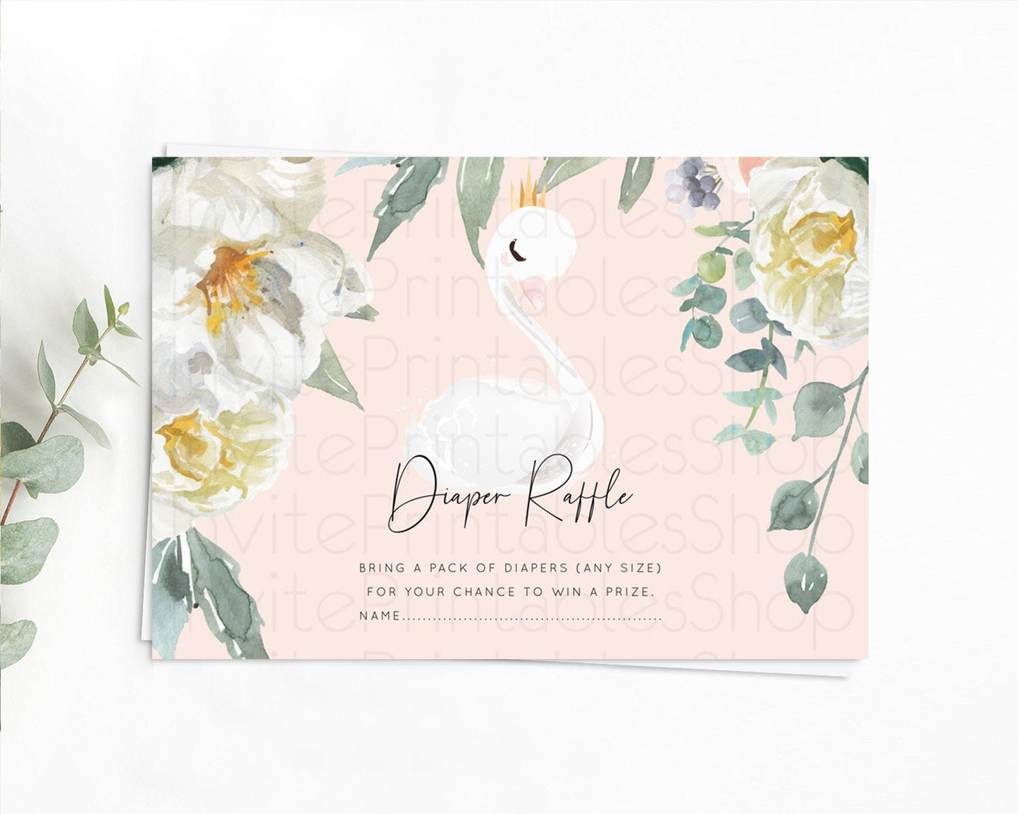 Swan Diaper Raffle Card Swan Princess Ballet Diaper Raffle Insert Enchanted Swan Lake Diaper Ticket Secret Garden Floral Raffle Game D10755