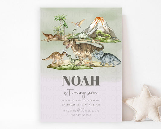 Editable Dinosaur Birthday Invitation Dino Birthday Invitation Watercolor Di