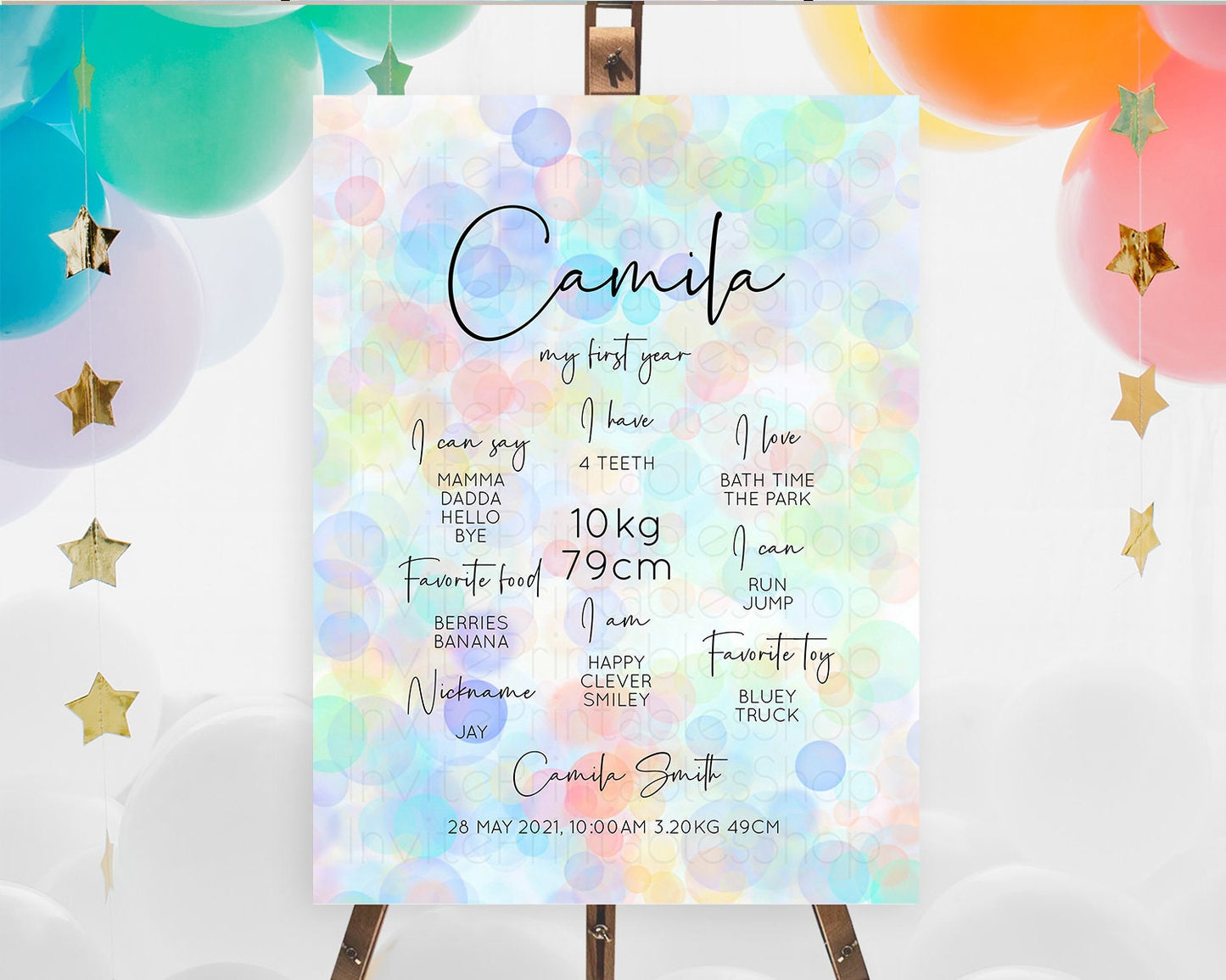 Pastel First Birthday Milestone Board Bubble Bath Milestone Poster Pastel Bubbles Colorful Confetti First Birthday Milestone Welcome D10445