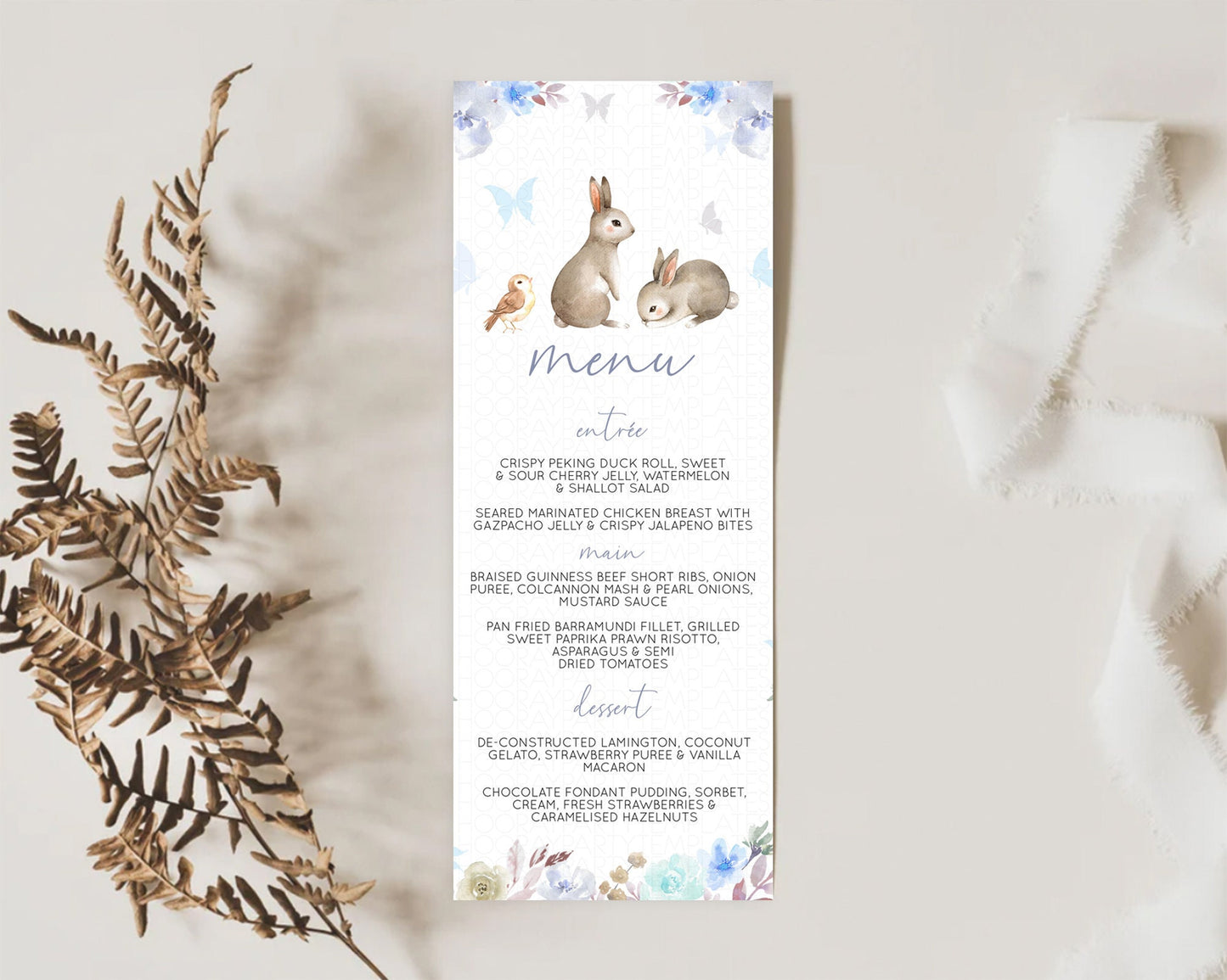 Bunny Menu Floral Bunny Menu Template Pastel Flowers Bunny Table Decor Secret Garden Bunny Dinner Dessert Menu Party Food Menu D10927