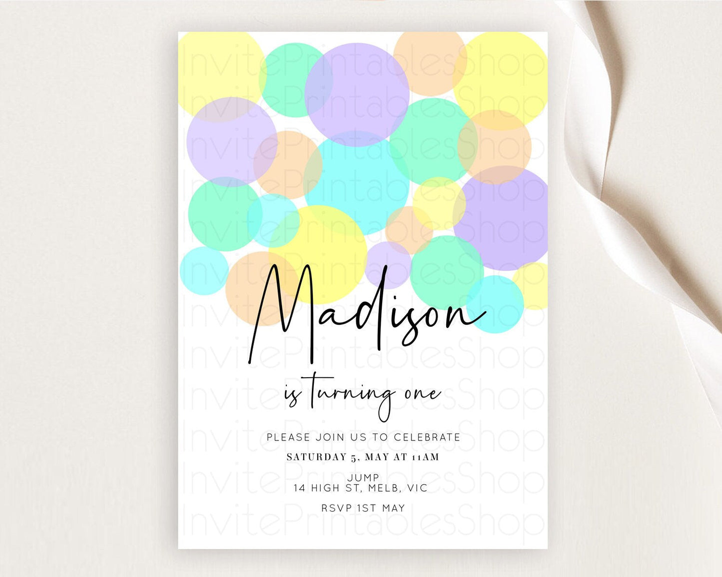 Pastel Birthday Invitation Pastel Confetti Birthday Invitation Bubbles Invitation Colorful Rainbow Confetti 2nd 1st First Birthday D10412