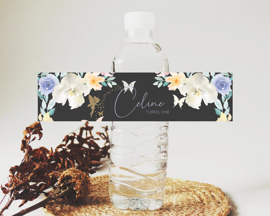 Editable Fairy Water Label Enchanted Garden Pastel Floral Butterfly Party De
