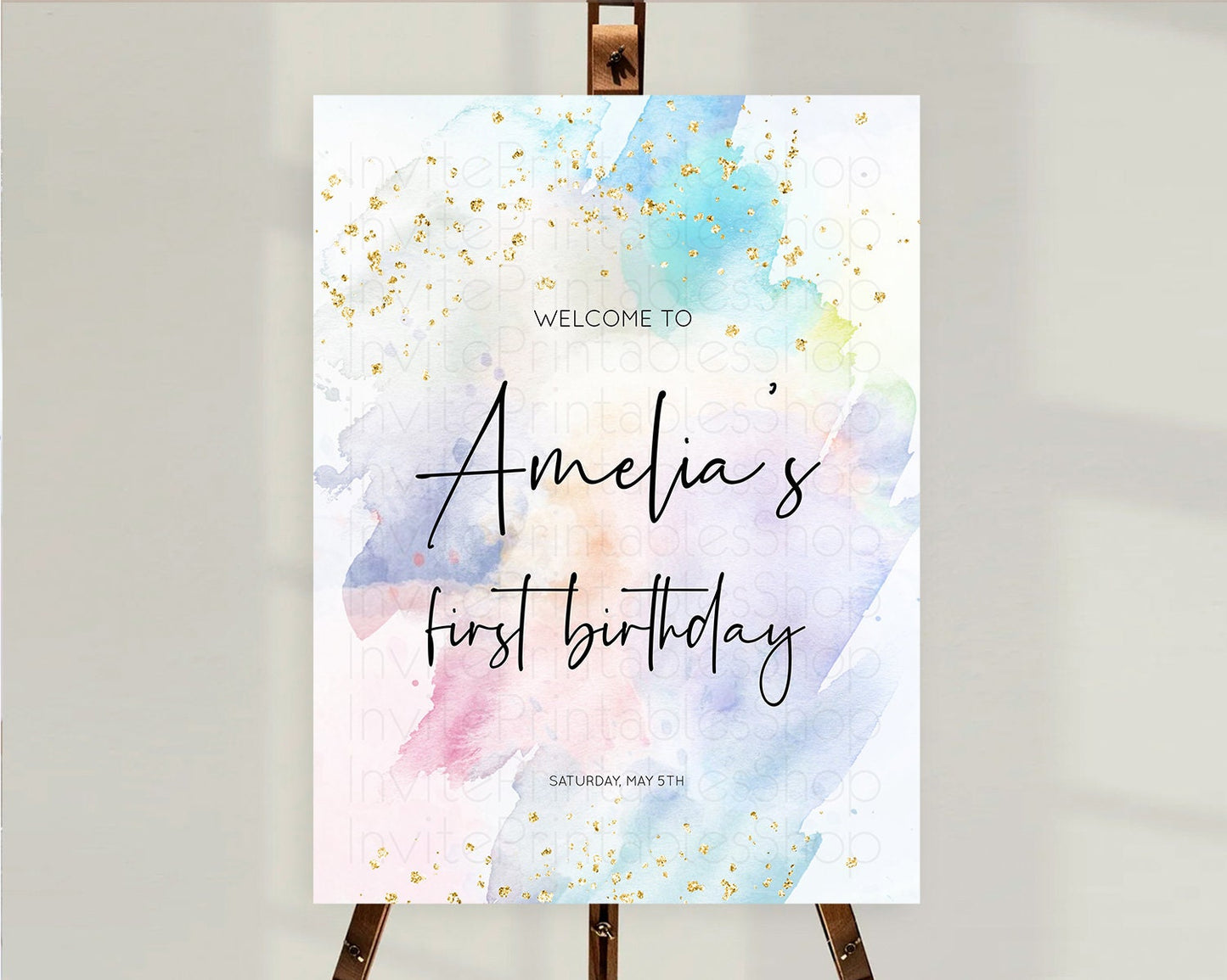 Pastel Welcome Sign Pastel Rainbow Welcome Sign Colorful Rainbow Confetti Watercolor Glitter Pastel First Birthday Welcome Sign D10422