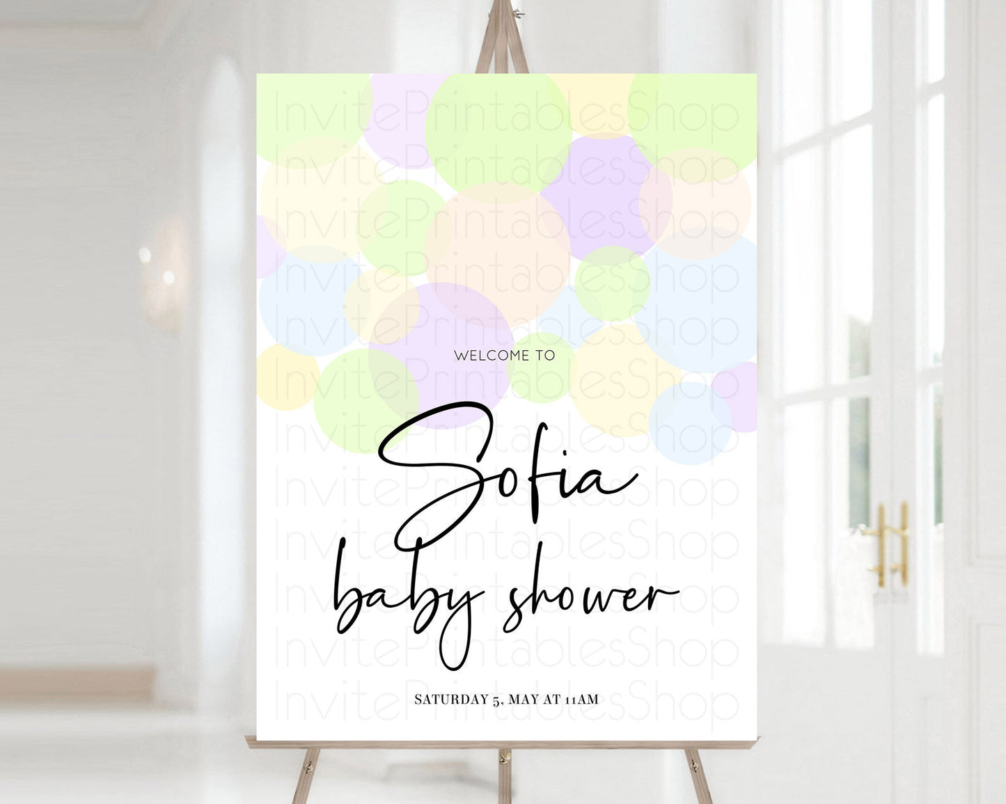 Rainbow Baby Shower Welcome Sign Pastel Welcome Board Pastel Rainbow Confetti Welcome Sign Colorful Bubbles Pastel Welcome Sign D10228