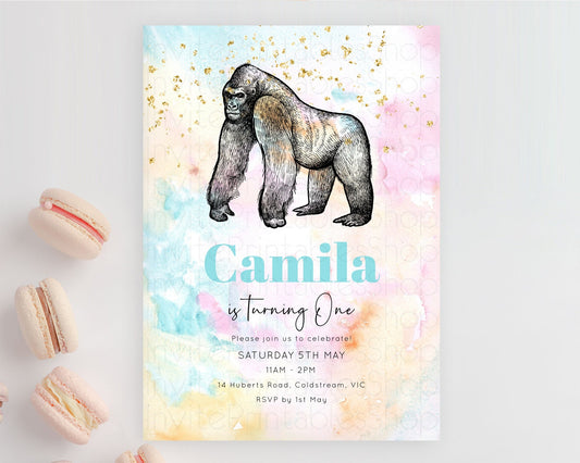 Editable Pastel Gorilla Birthday Invitation Pastel Gorilla Invitation Rainbo