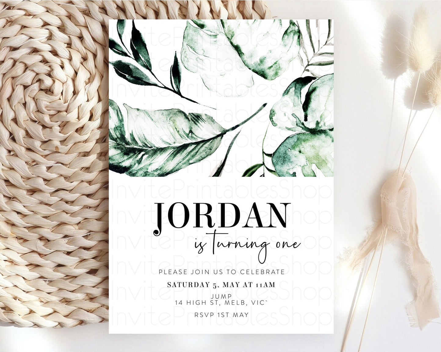 Tropical Invitation Tropical Birthday Invitation Tropical Floral Invitation Palm Leaf Fern Invite Frangipani White Orchid Invitation D11063