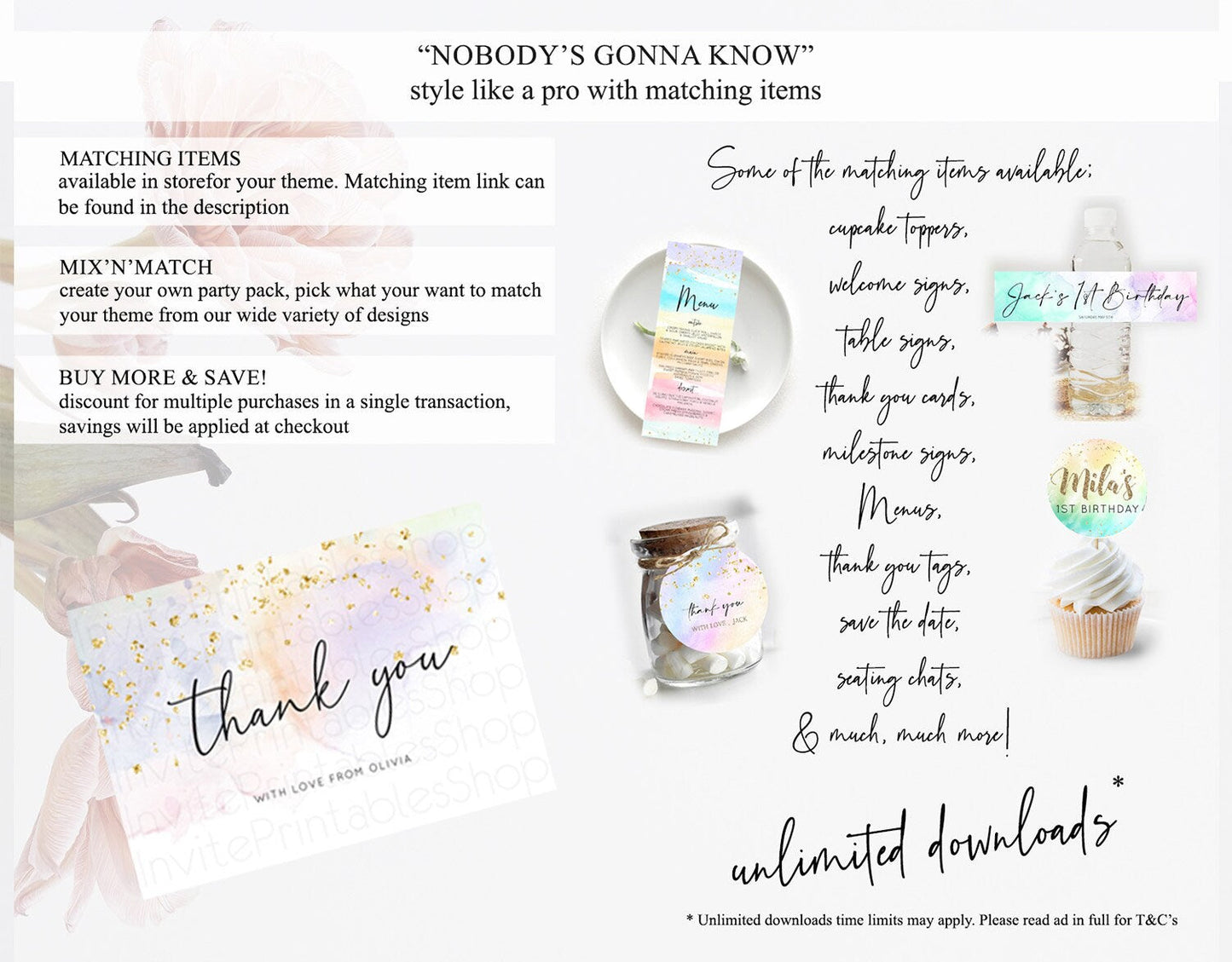Pastel Thank You Rainbow Thank You Card Colorful Pastel Birthday Thank You Card Confetti Watercolor Pastel Teacher Thank You Cards D10769