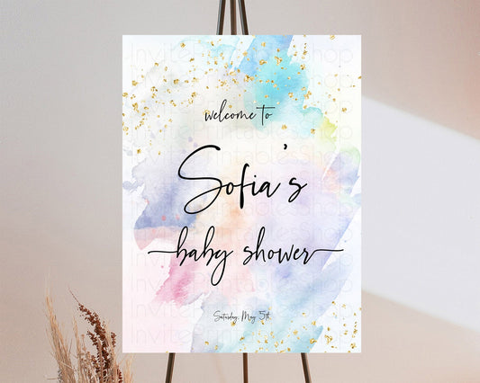 Editable Pastel Baby Shower Welcome Sign Pastel Rainbow Welcome Sign Colorfu