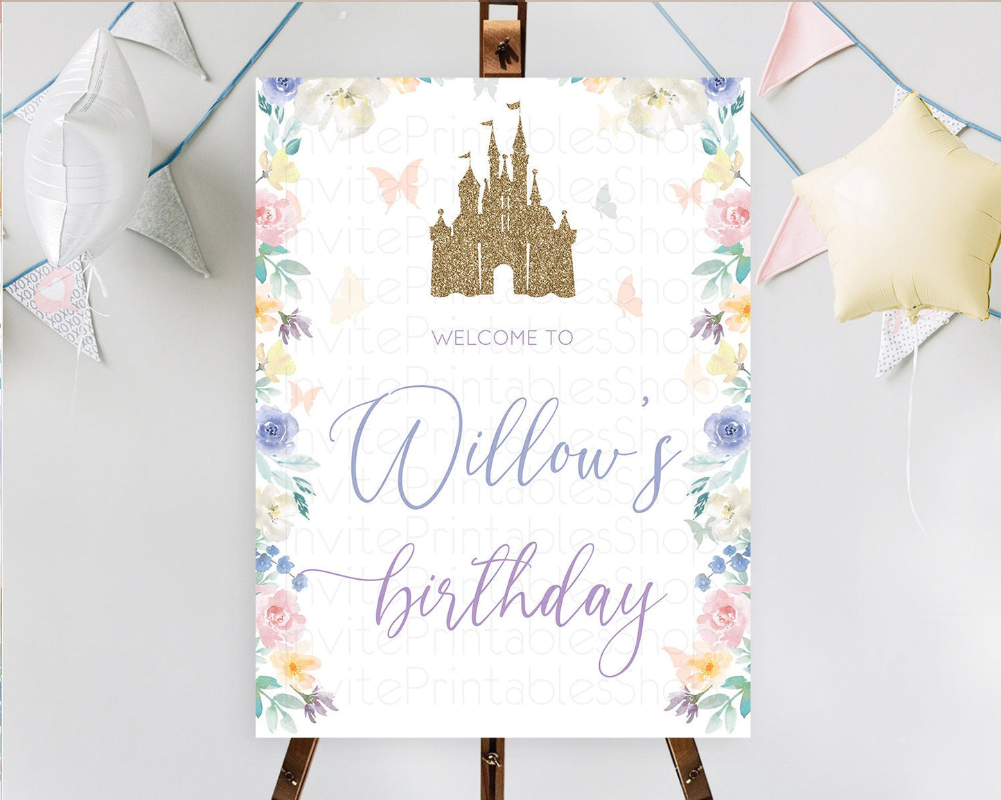 Princess Birthday Welcome Sign Castle Welcome Board Secret Garden Enchanted Castle Pastel Floral Garden First Birthday Welcome Sign D10931