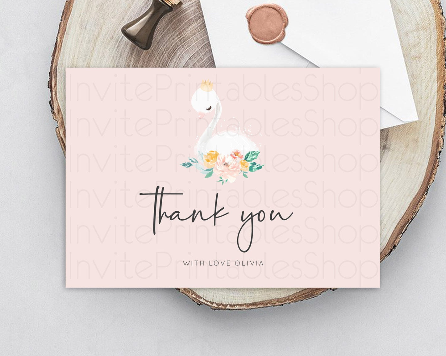 Swan Thank You Swan Princess Ballet Thank You Card Swan Lake Birthday Thank You Cards Secret Garden Pastel Floral Teacher Thank You D10388