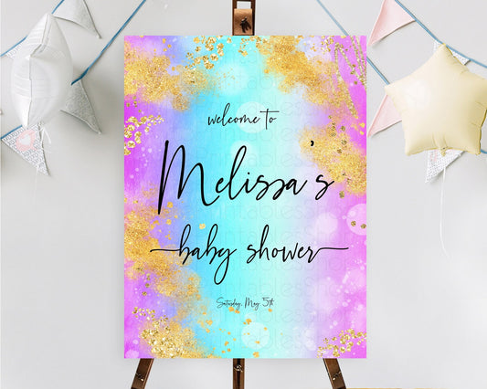 Pastel Baby Shower Welcome Sign Pastel Rainbow Welcome Sign Colorful Rainbow Confetti Watercolor Glitter Décor Pastel  Welcome Sign D10564