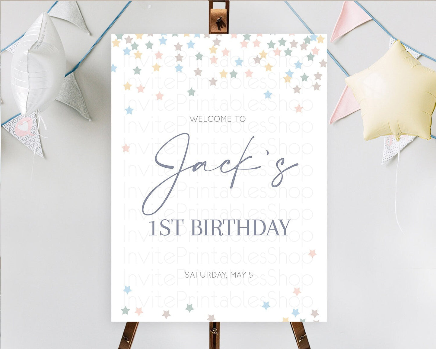 Star Welcome Board Pastel Stars Welcome Sign Shooting Star Rainbow Colorful Confetti Twinkle Little Star First Birthday Welcome Sign D10795