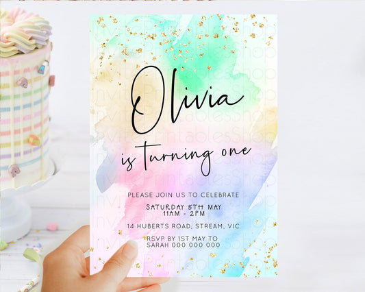 Editable Pastel Birthday Invitation Ombre Watercolor Birthday Invitation Gli