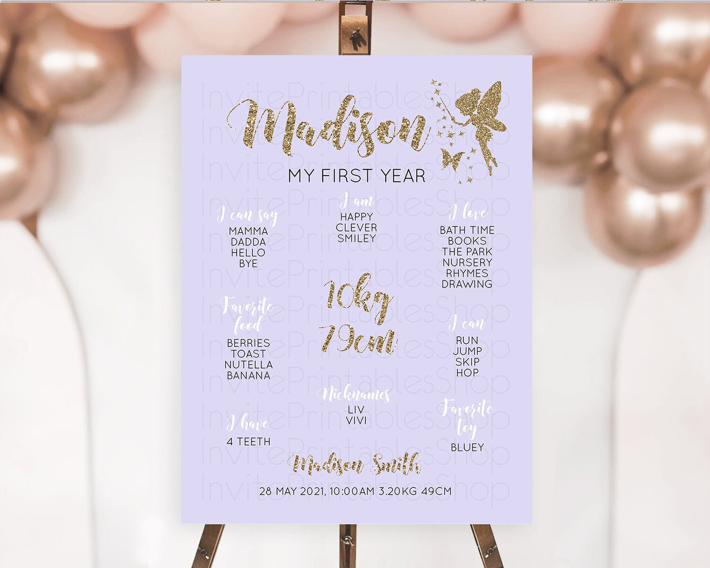 Fairy First Birthday Milestone Poster Fairy Secret Garden Milestone Board Enchanted Garden Pastel Floral Butterfly 1st Birthday Sign D10389