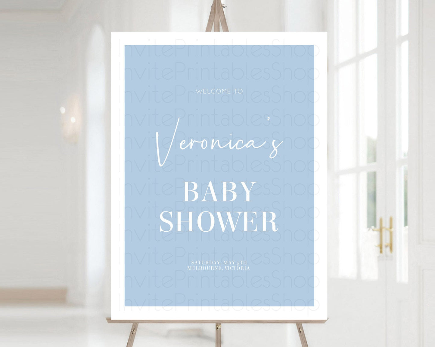 Blue Baby Shower Welcome Sign Plain Blue Welcome Board Minimalist Pastel Blue Welcome Poster Modern Blue Minimal Welcome Sign D10734