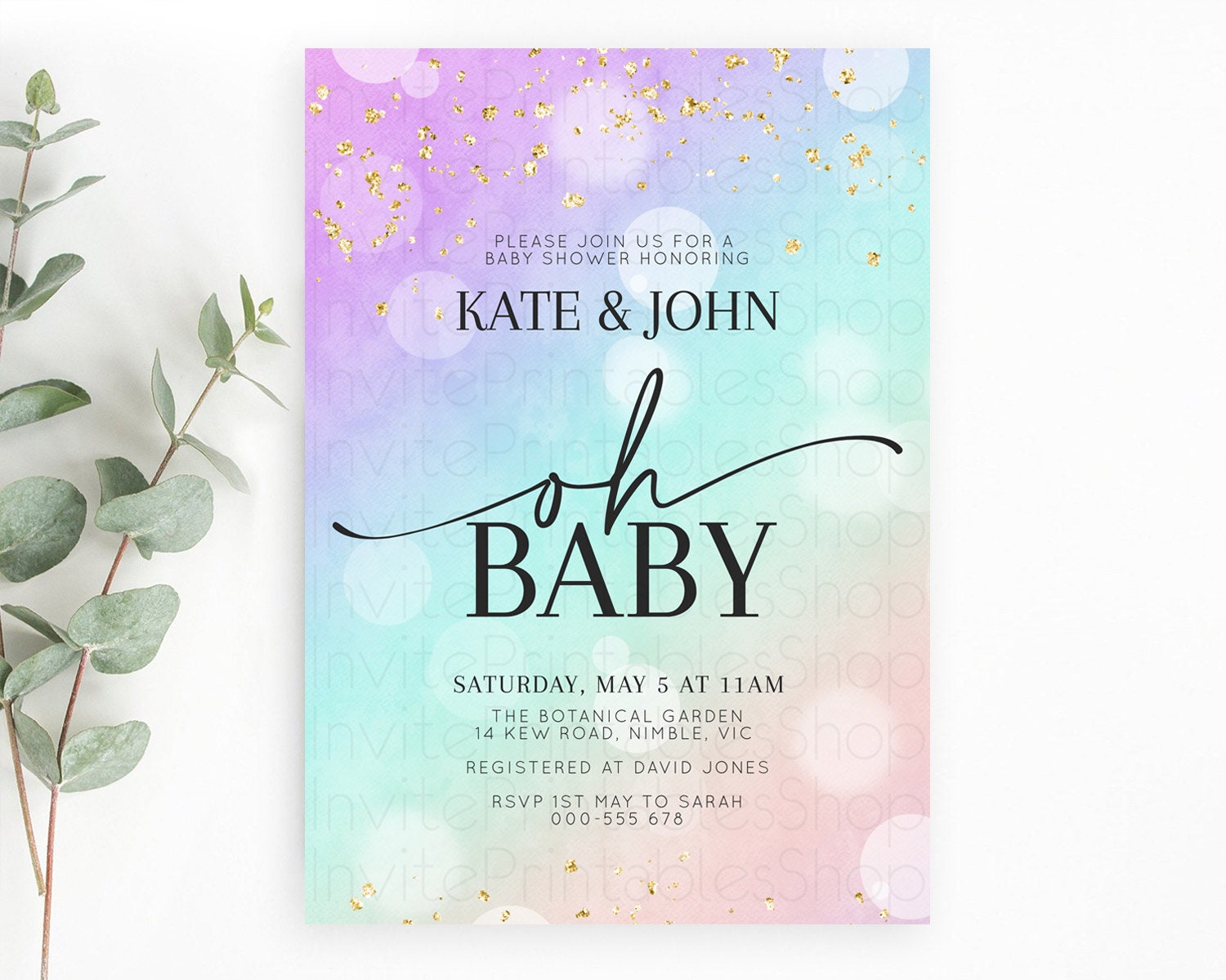 Editable Pastel Baby Shower Invitation Rainbow Baby Shower Invitation Colorf