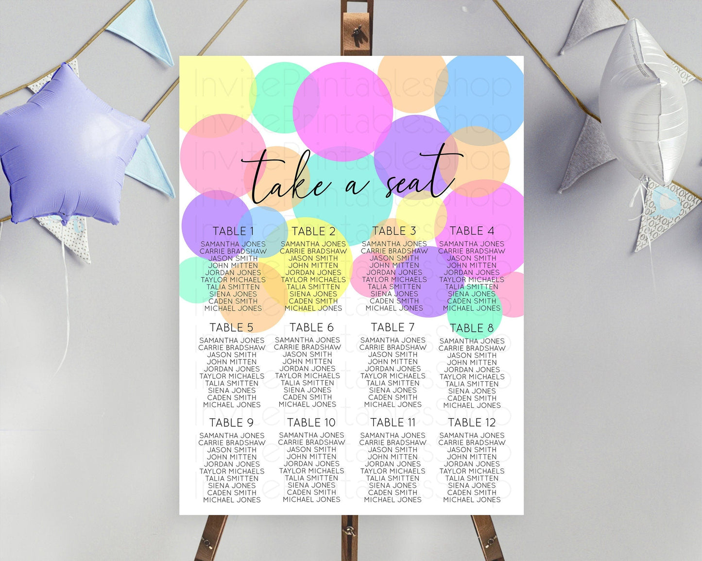 Pastel Seating Chart Pastel Confetti Seating Chart Bubbles Sprinkles Seating Sign Colorful Rainbow Decor Confetti Seating Board D10888