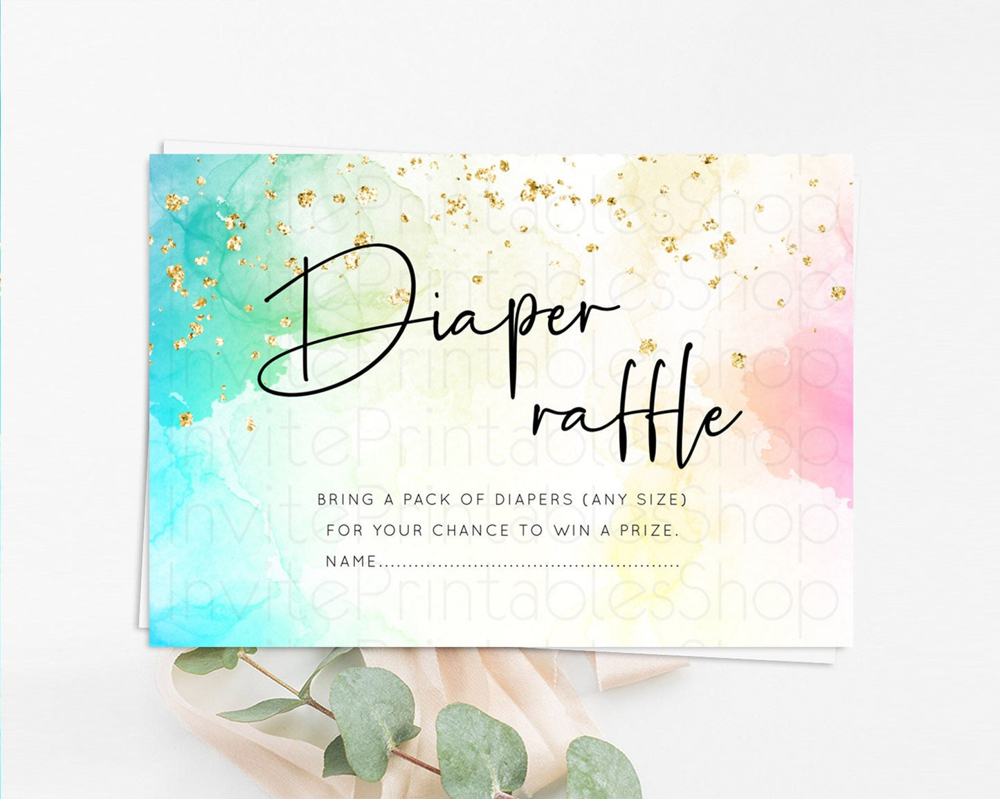 Pastel Diaper Raffle Card Pastel Rainbow Diaper Raffle Insert Colorful Ombre Watercolor Diaper Ticket Confetti Glitter Raffle Game D10151