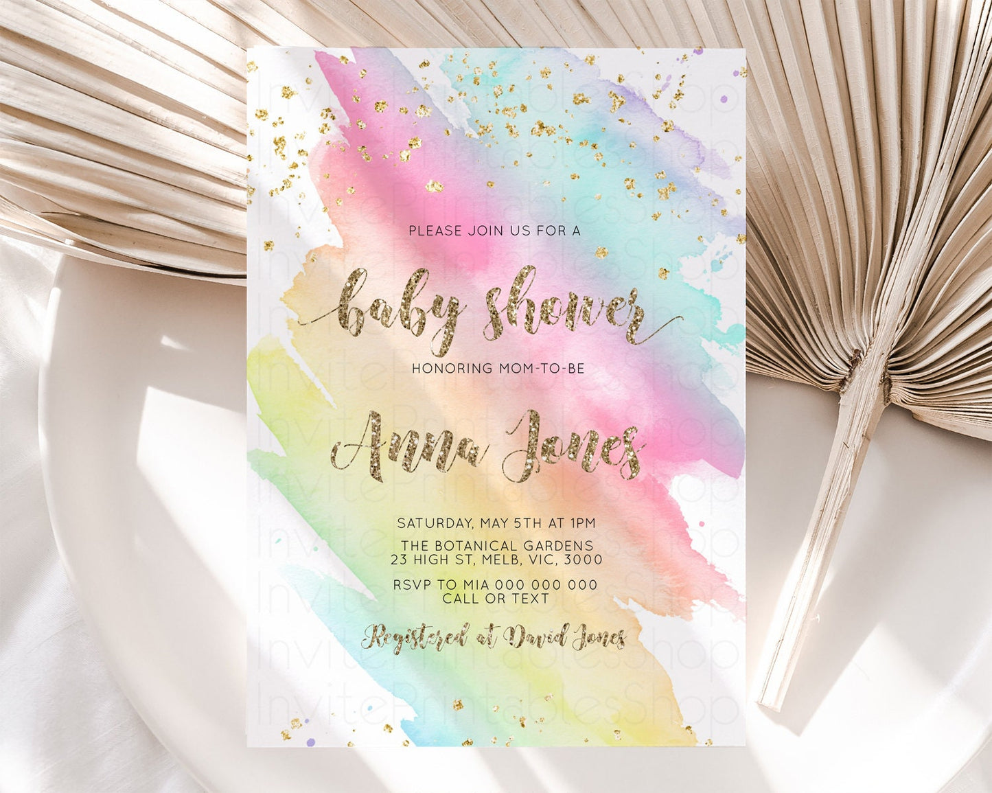 Rainbow Baby Shower Invitation Pastel Ombre Baby Sower Invite Colorful Splash Invite Sprinkles Confetti Watercolor Baby Shower Invite D10495