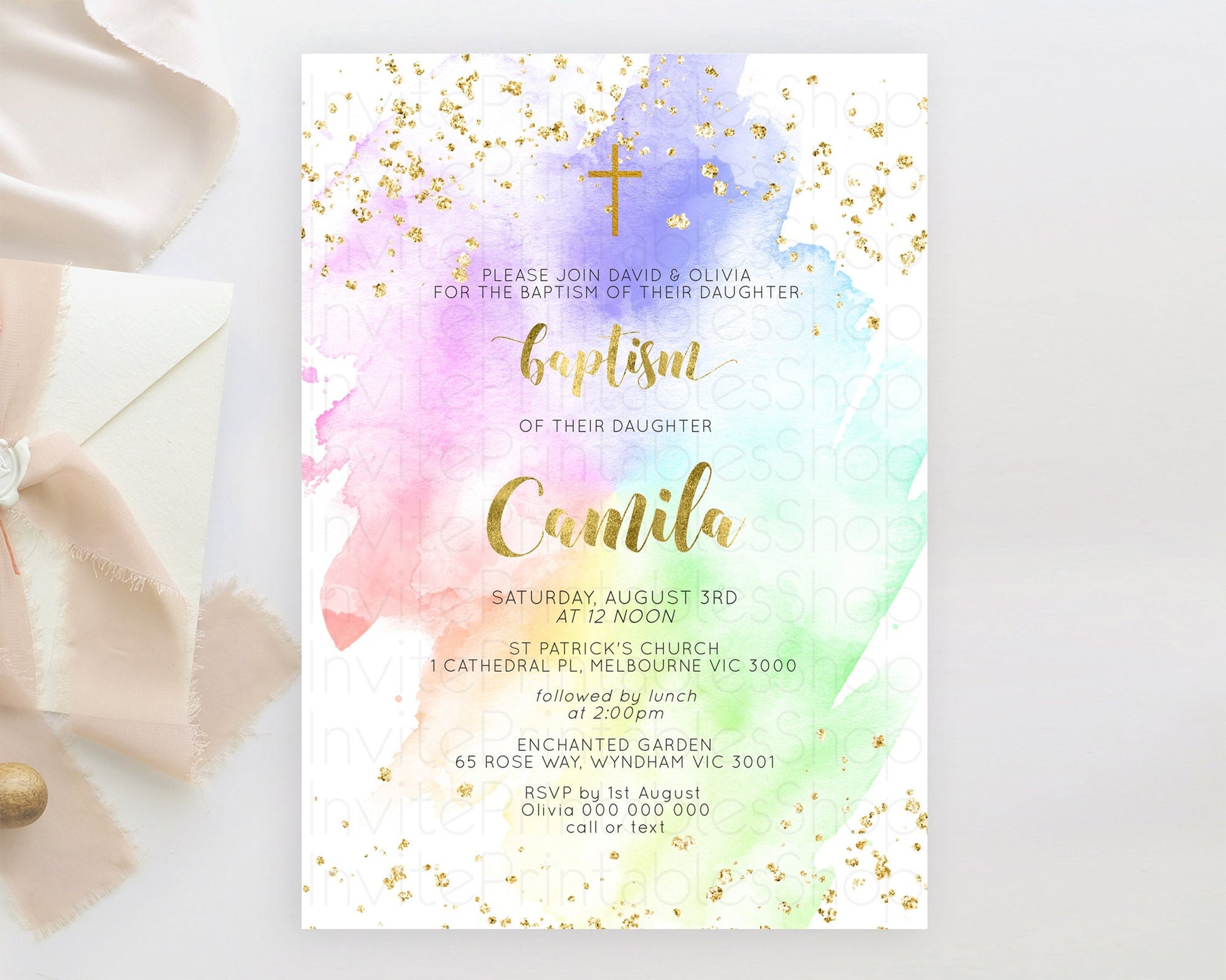 Editable Pastel Baptism Invitation Pastel Colors Watercolor Baptism 1st Birt