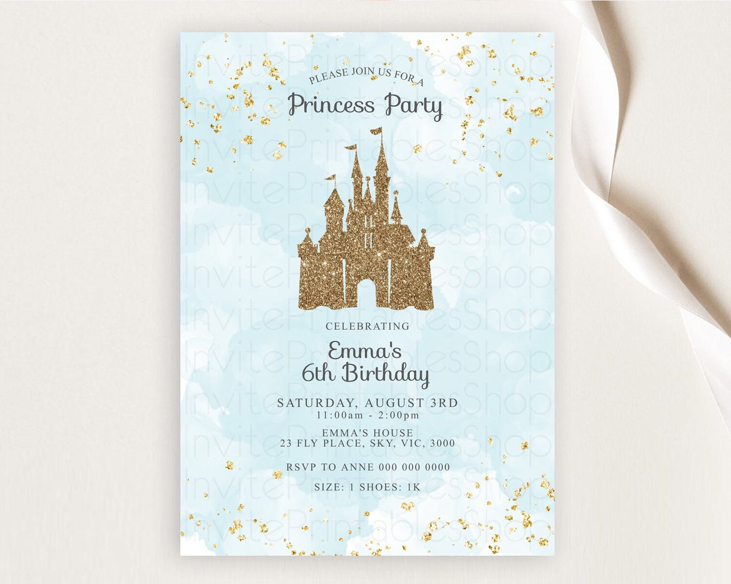 Princess Birthday Invitation Princess Invitation Pastel Invitation Royal Birthday Rainbow Color Enchanted Castle 1st First Birthday D10702