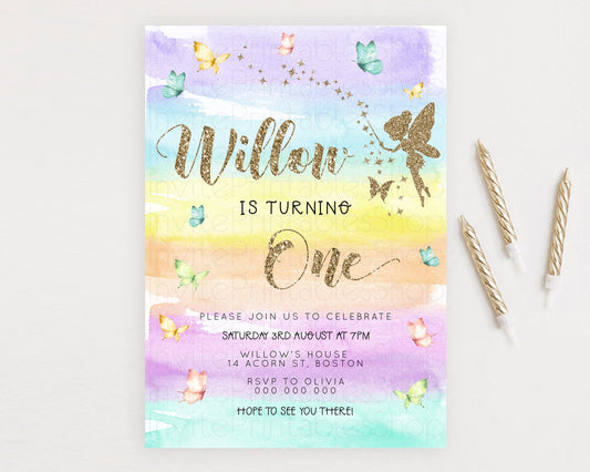 Editable Pastel Fairy Birthday Invitation Pastel Butterflies Fairy Birthday