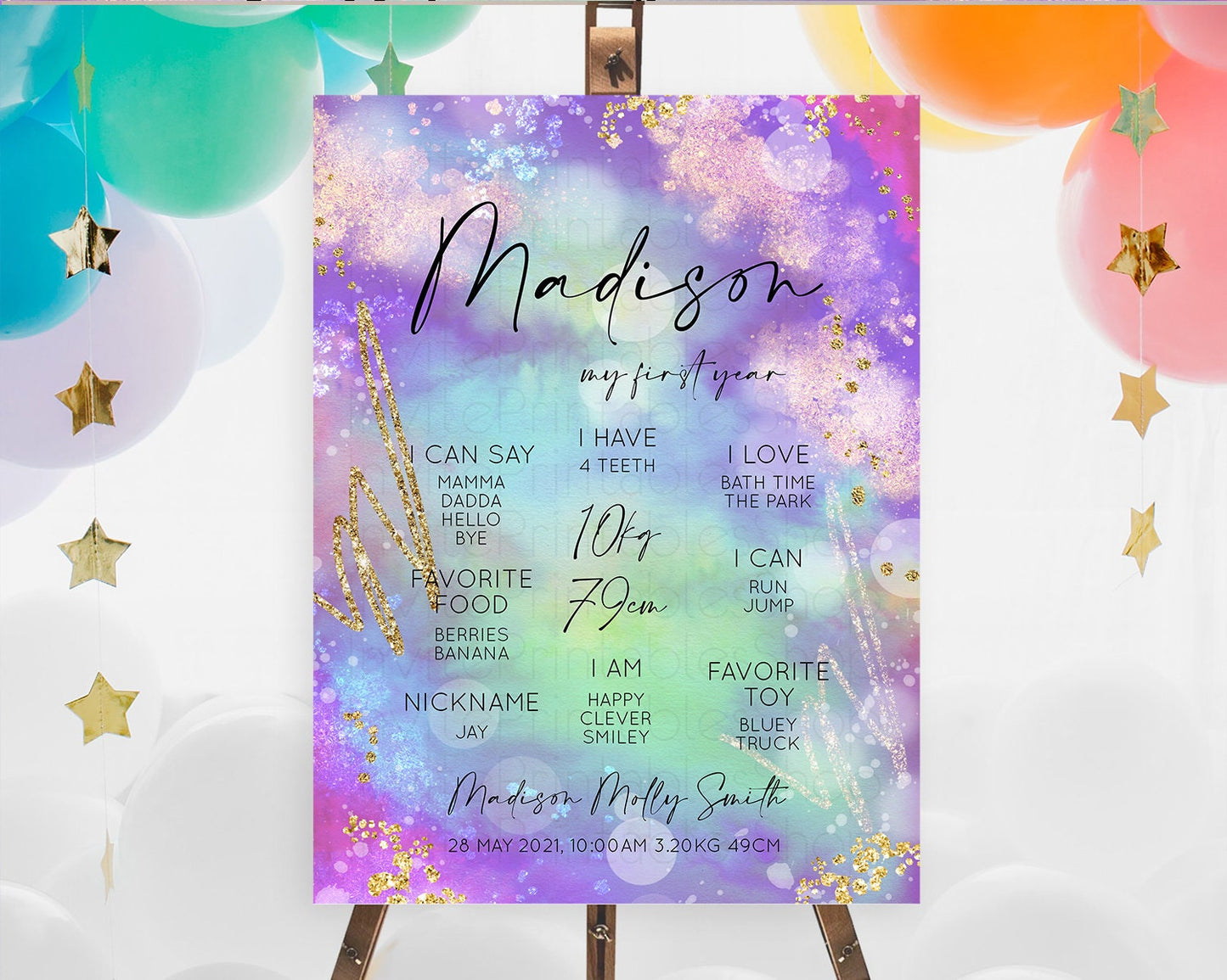 Editable Pastel First Birthday Milestone Board Pastel Rainbow Milestone Post