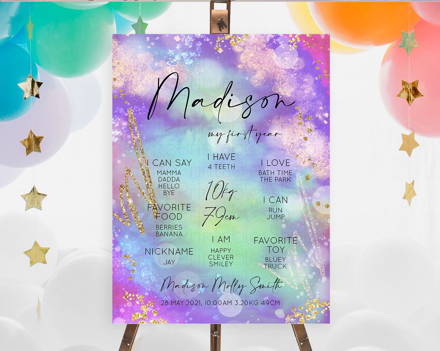 Editable Pastel First Birthday Milestone Board Pastel Rainbow Milestone Post