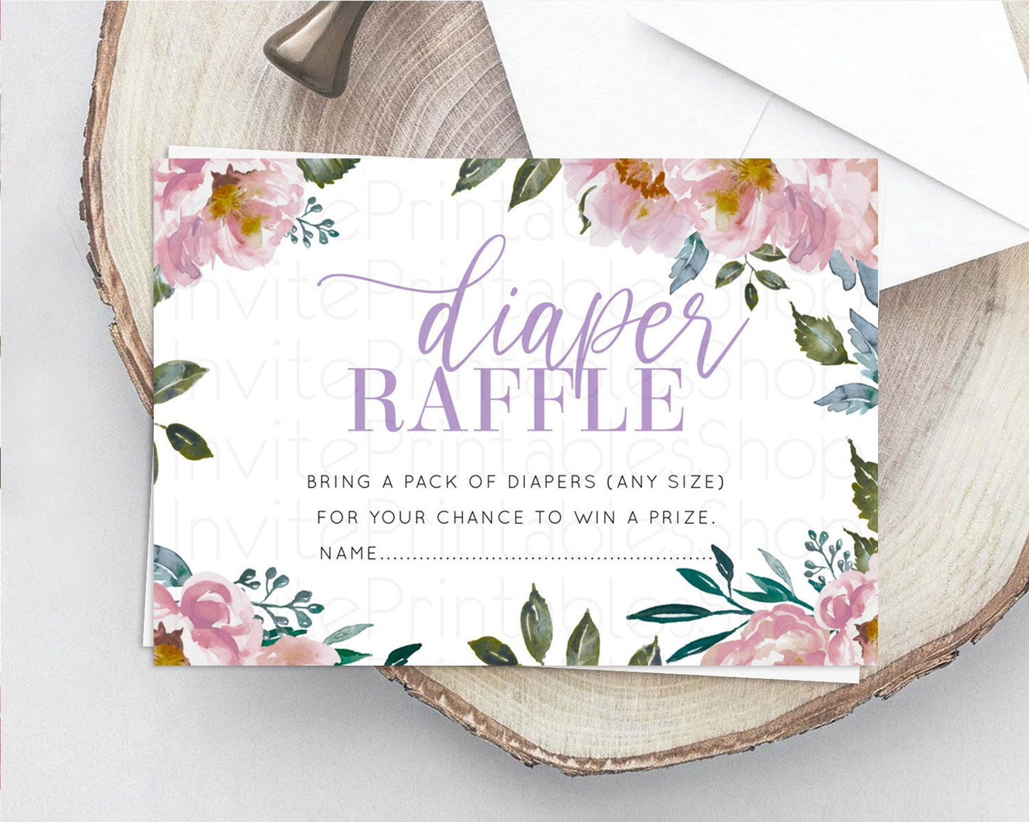 Secret Garden Diaper Raffle Card Boho Wildflower Diaper Raffle Insert Pastel Flower Garden Baby Shower Card Flower Raffle Game D10729