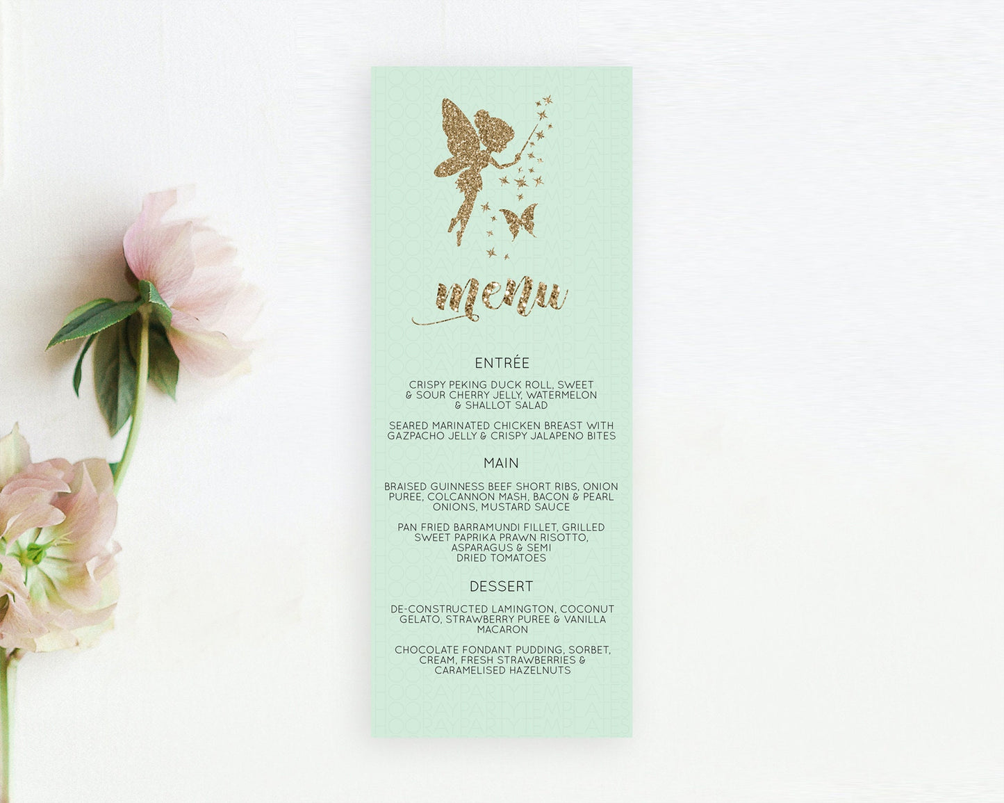 Fairy Menu Fairy Menu Template Enchanted Garden Pastel Floral Butterfly Table Décor Fairy Secret Garden Dinner Dessert Food Menu D10908