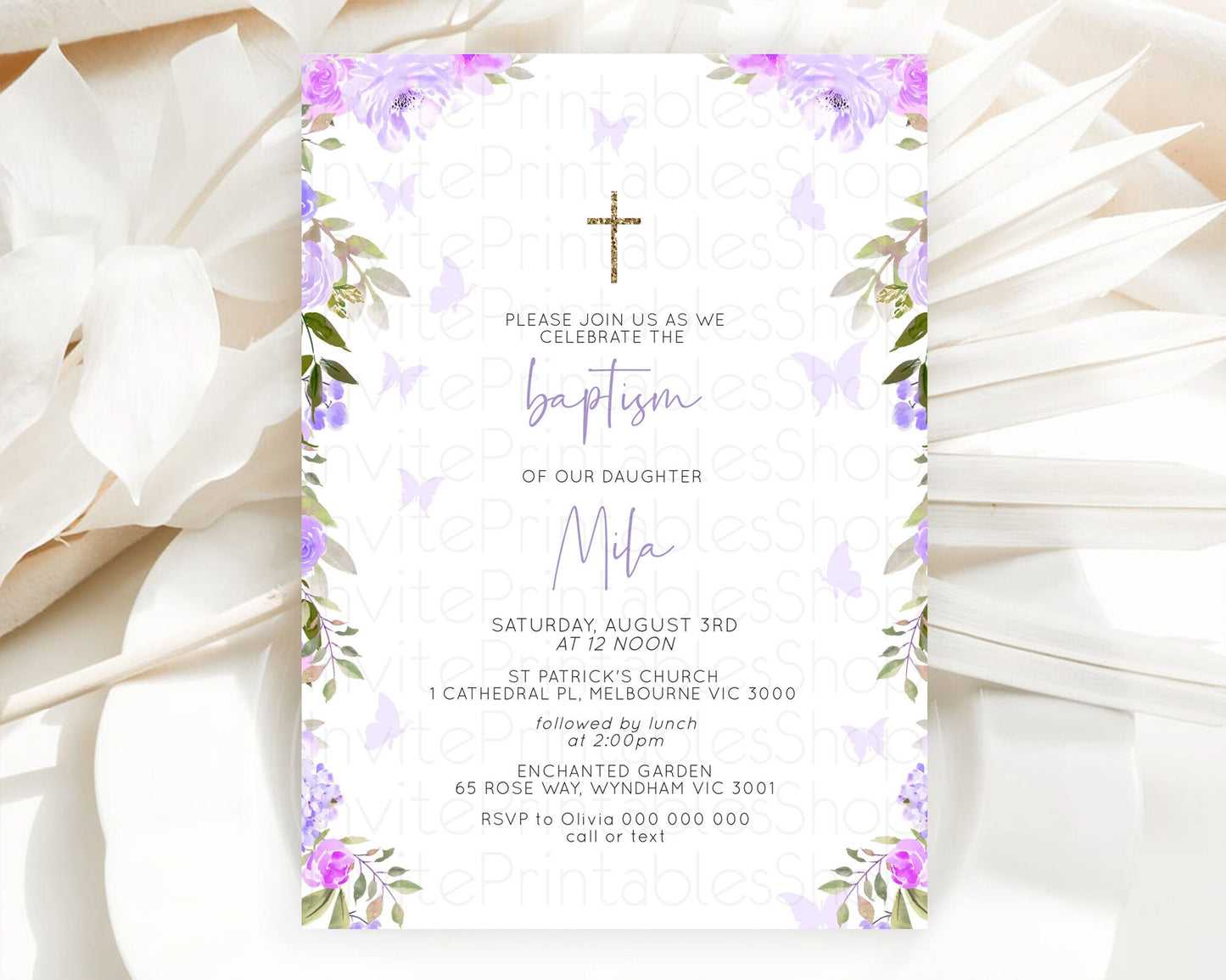 Editable Secret Garden Baptism Invitation Wildflower Baptism Birthday Invite