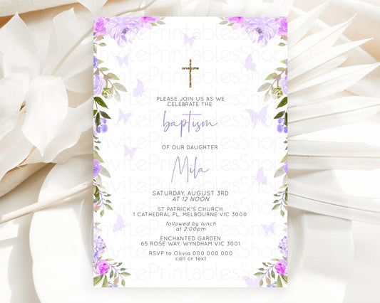 Editable Secret Garden Baptism Invitation Wildflower Baptism Birthday Invite