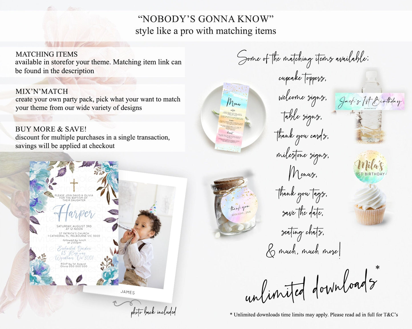 Secret Garden Baptism Invitation Wildflower Baptism Birthday Invite Pastel Flowers Christening Invite Enchanted Garden Boho Floral D10730
