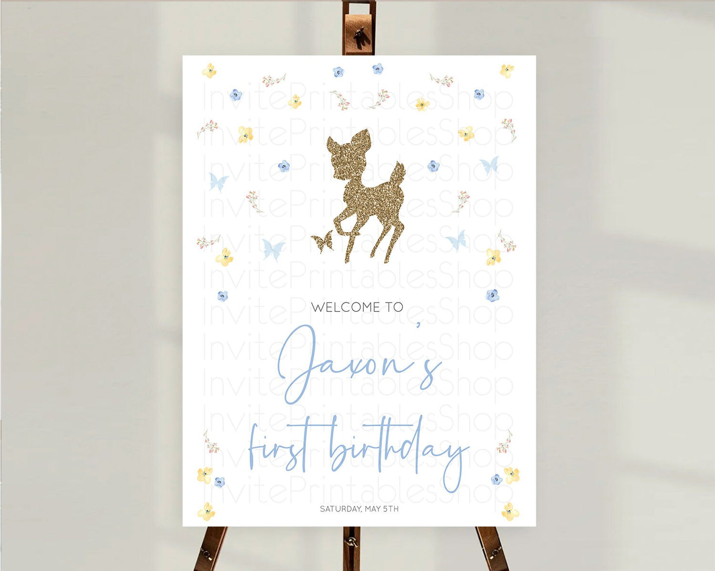 Fawn Welcome Sign Deer Welcome Board Floral Deer Welcome Poster Enchanted Forest Butterfly Pastel Floral First Birthday Welcome Sign D10360