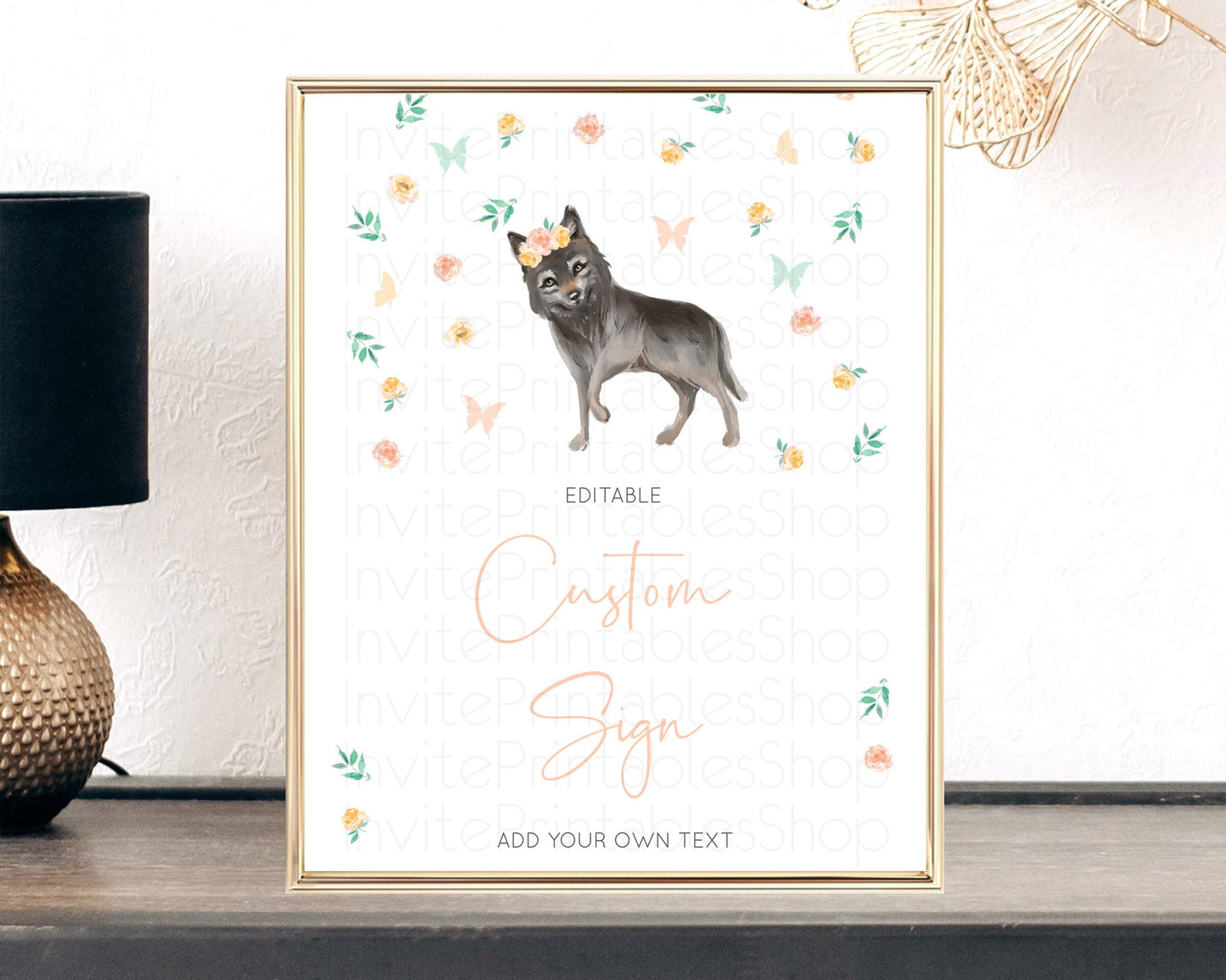 Wolf Sign Wolf Table Sign Decor Pastel Floral Wolf Party Forest Adventure Wilderness Theme Birthday Baptism Christening Baby Shower D10362