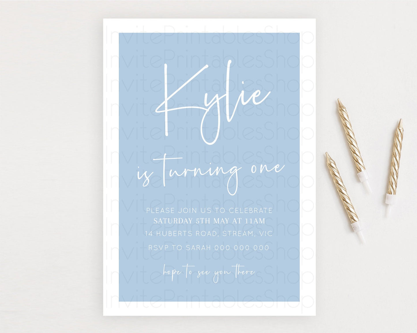 Blue Birthday Invitation Plain Blue Invitation Minimalist Invitation Pastel Blue Invitation Modern Invitation 2nd 1st First Birthday D10734