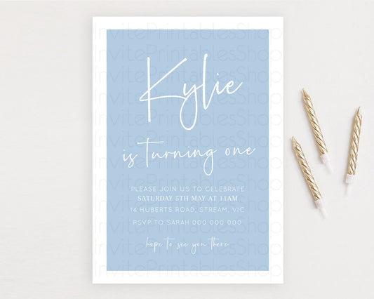 Blue Birthday Invitation Plain Blue Invitation Minimalist Invitation Pastel Blue Invitation Modern Invitation 2nd 1st First Birthday D10734