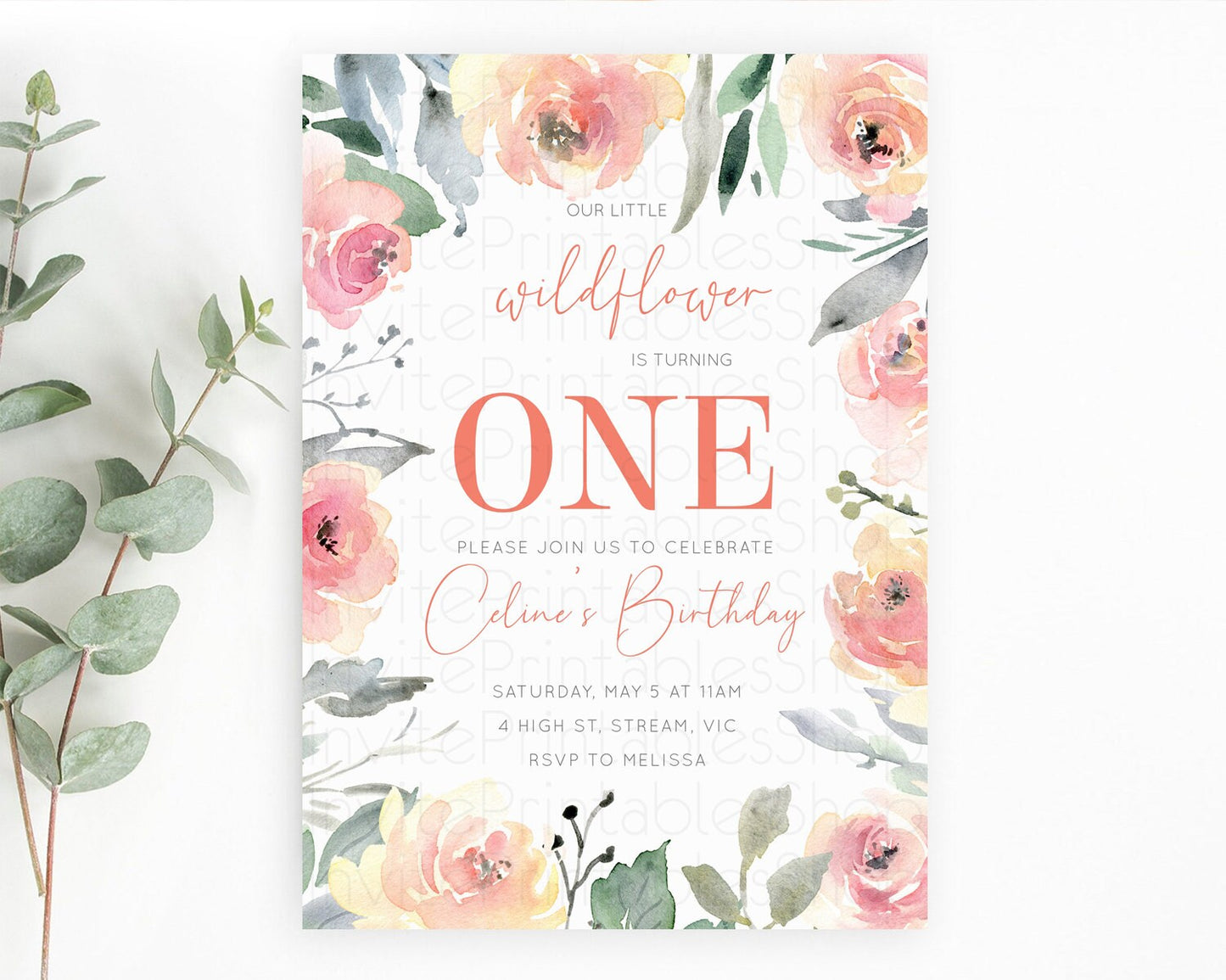 Secret Garden Invitation Wildflower Birthday Invitation Pastel Flowers Invite Enchanted Garden Boho Floral 3rd 2nd First Birthday D10778