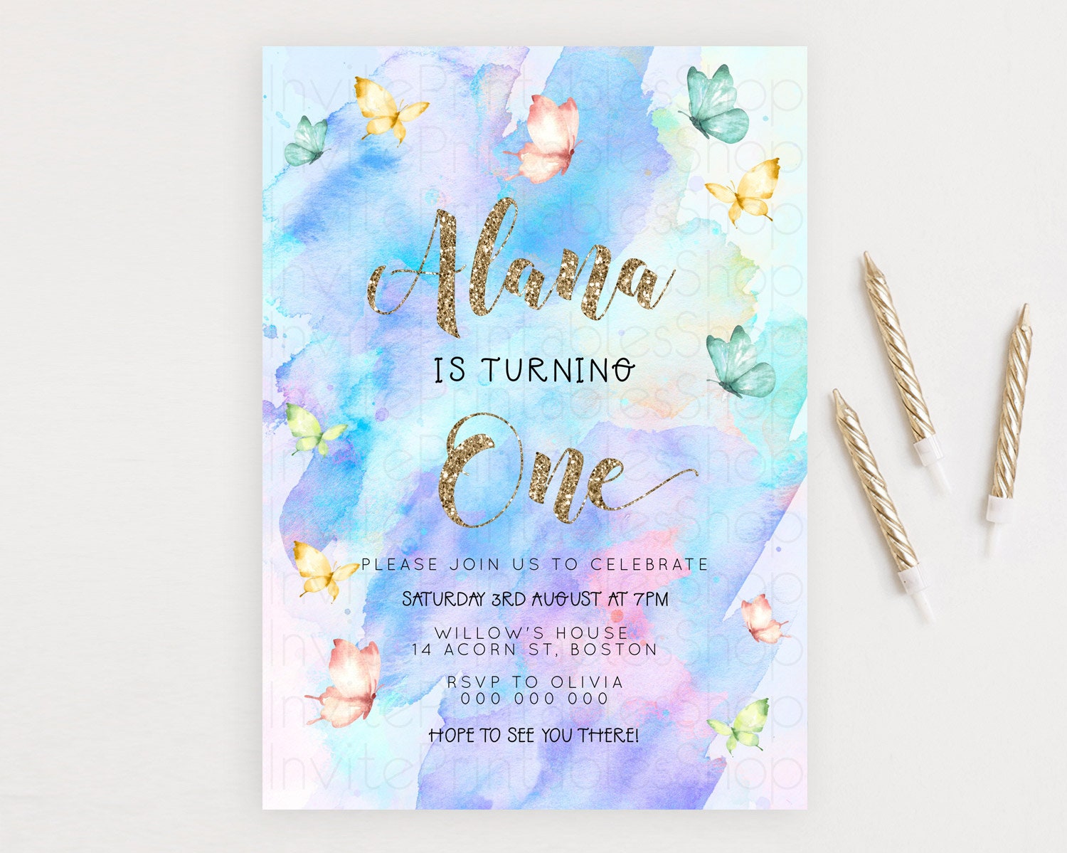 Editable Pastel Butterfly Birthday Invitation Butterfly Birthday Invitation