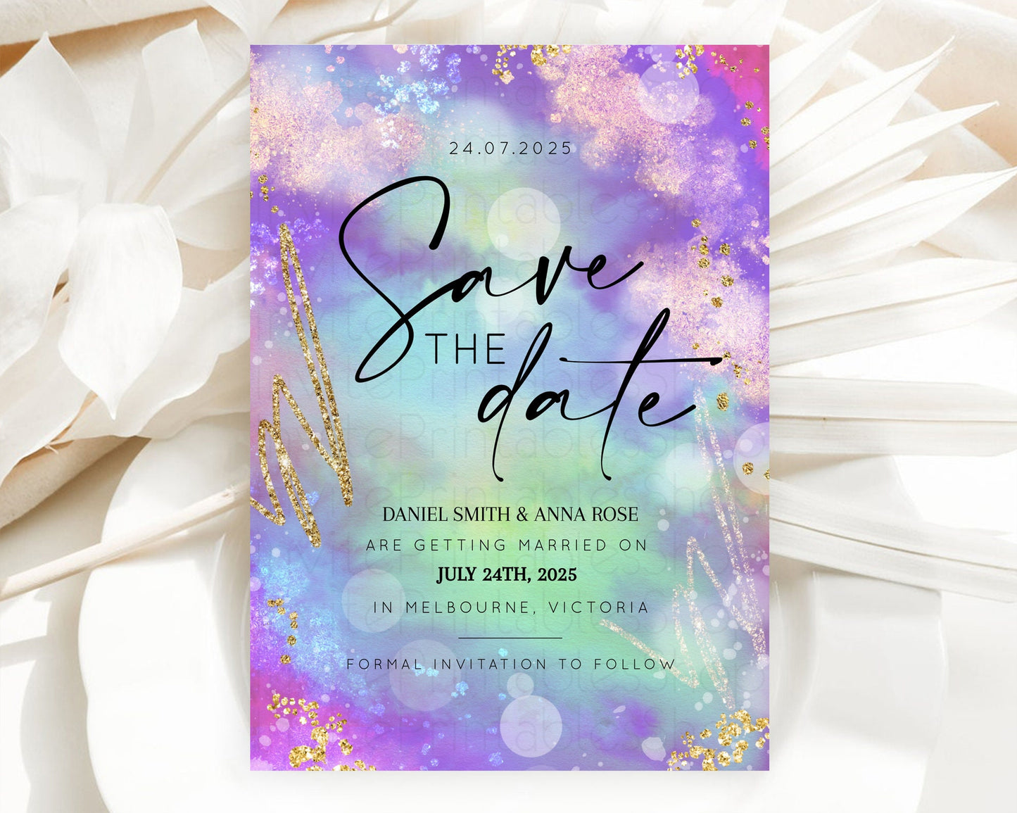 Pastel Save The Date Template Pastel Ombre Rainbow Watercolor Colorful Party For Birthday Baptism Baby Shower Wedding Bridal Shower D10680