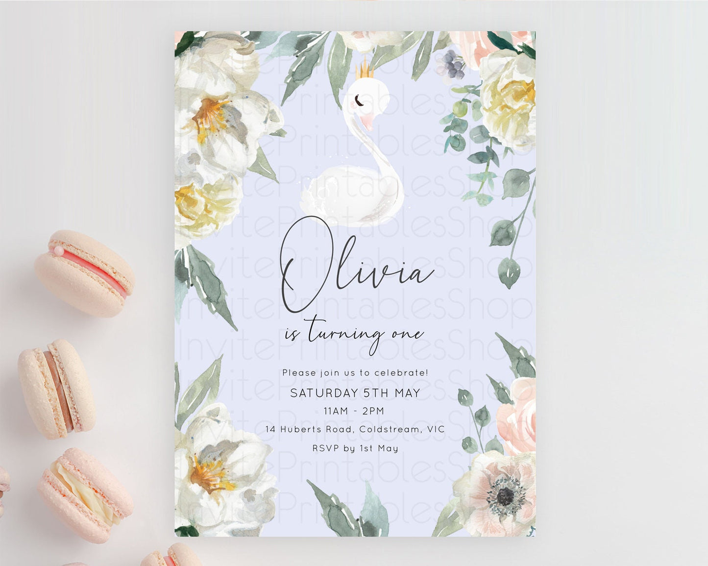 Swan Birthday Invitation Swan Princess Ballet Invitation Enchanted Forest Swan Lake Party Secret Garden Watercolour Pastel Floral D10756