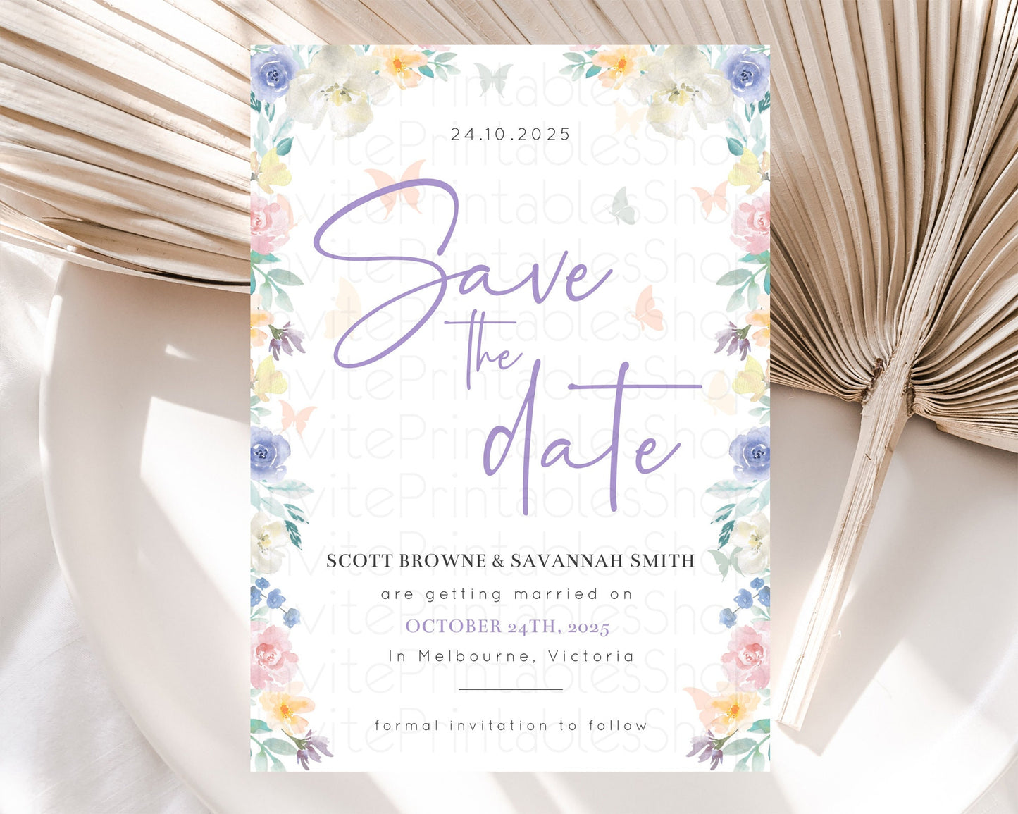 Wildflower Save The Date Template Secret Garden Save The Date Pastel Floral Garden Party Boho Flowers Birthday Baby Shower Wedding D10710