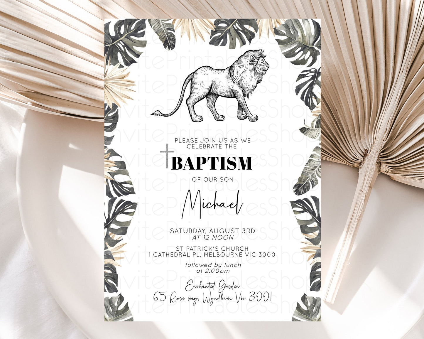 Lion Baptism Invitation Lion Baptism 1st Birthday Invitation Modern Safari Adventure Lion Christening Invitation Holy Communion D10807