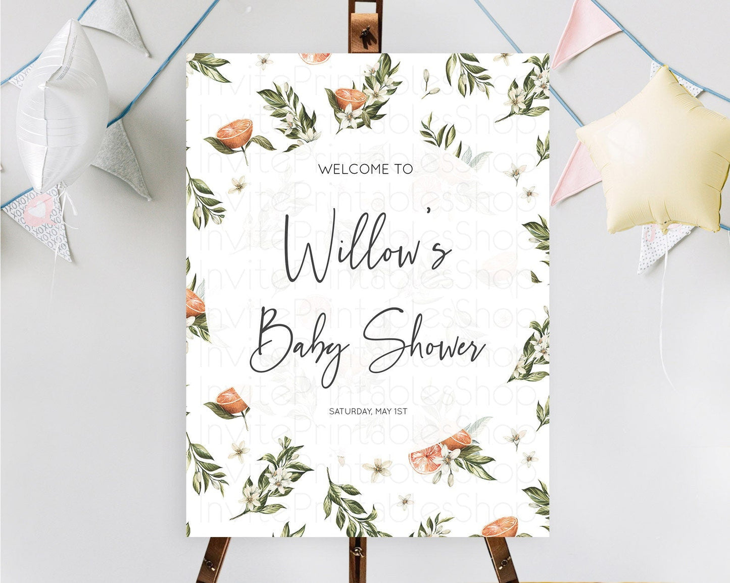 Citrus Baby Shower Welcome Sign Lemon Welcome Sign Orange Welcome Sign Citrus Welcome Poster Citrus Floral Decor Baby Welcome Board D10545